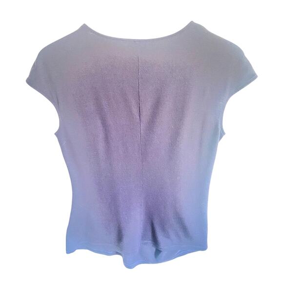 Lafayette 148 Womens Navy Blue Cap Sleeve Ruched Side Wool Shirt Size Large - Picture 2 of 7